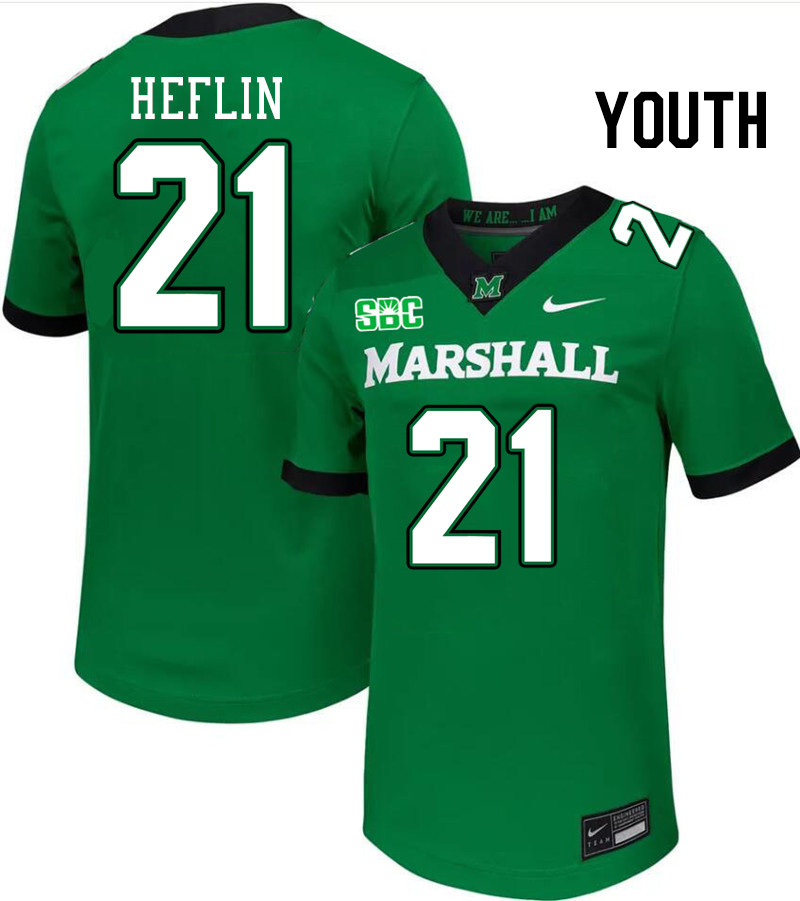 Youth #21 Ashton Heflin Marshall Thundering Herd SBC Conference College Football Jerseys Stitched-Gr